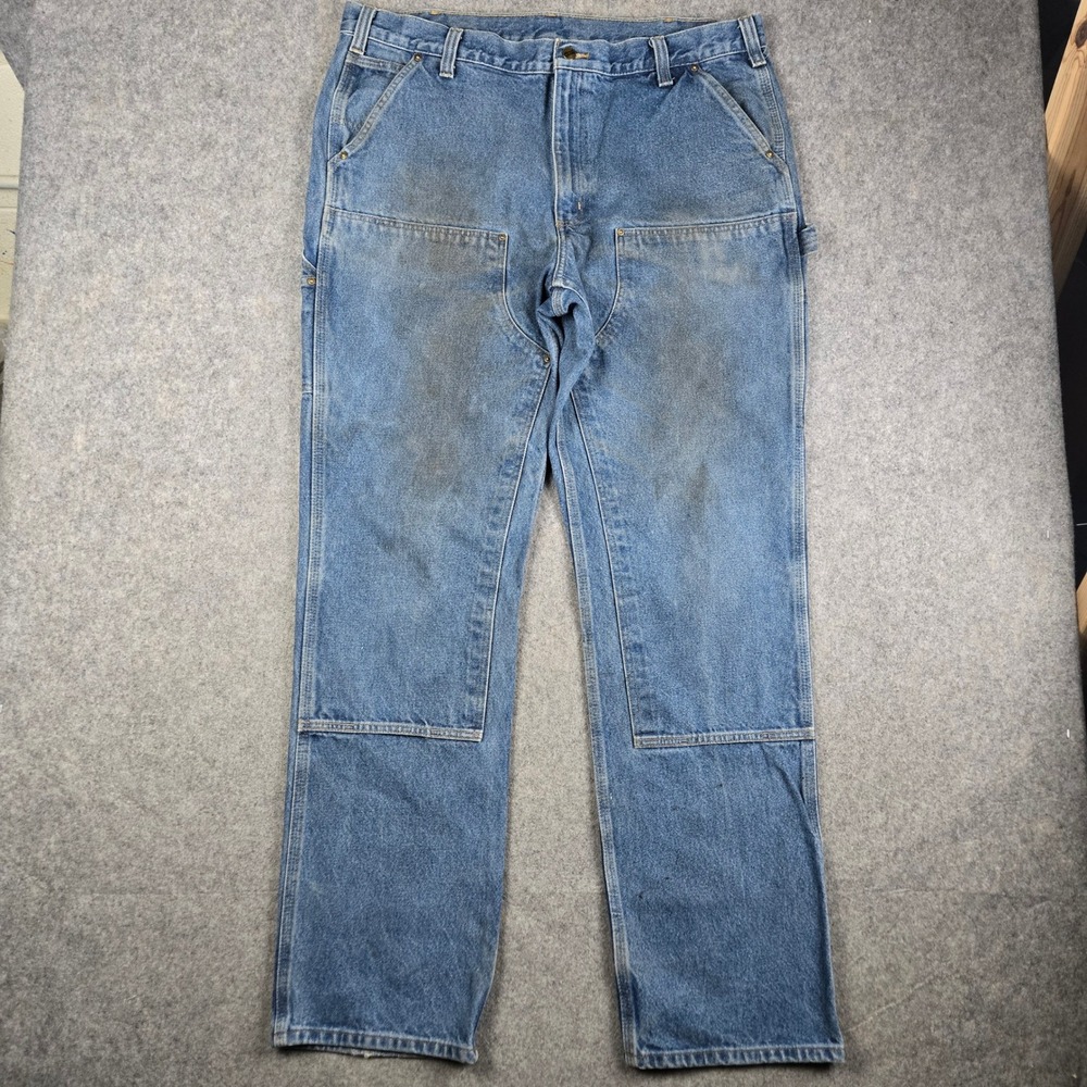 Carhartt Denim Double Knee Jeans Mens 40x36 Blue Relaxed Fit Workwear Dungaree